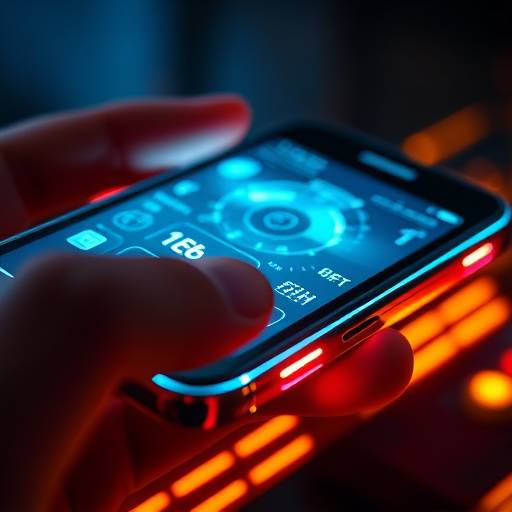 A close-up of a futuristic smartphone with a holographic display.