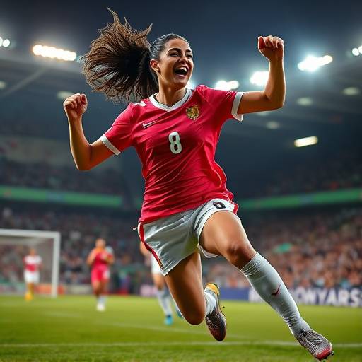 Action shot of footballer Anya Sharma celebrating a goal