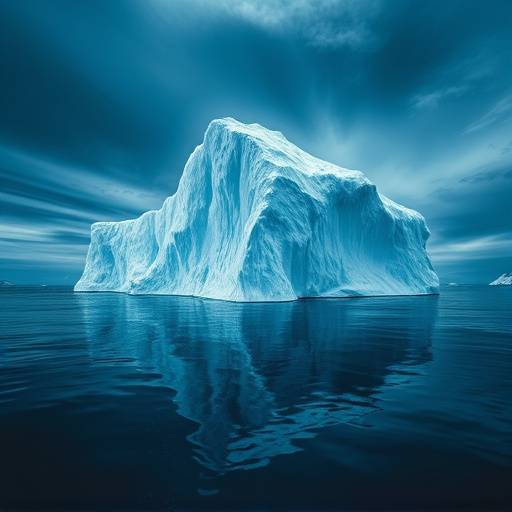 An iceberg floating in the Arctic Ocean, symbolizing environmental change and geopolitical significance.