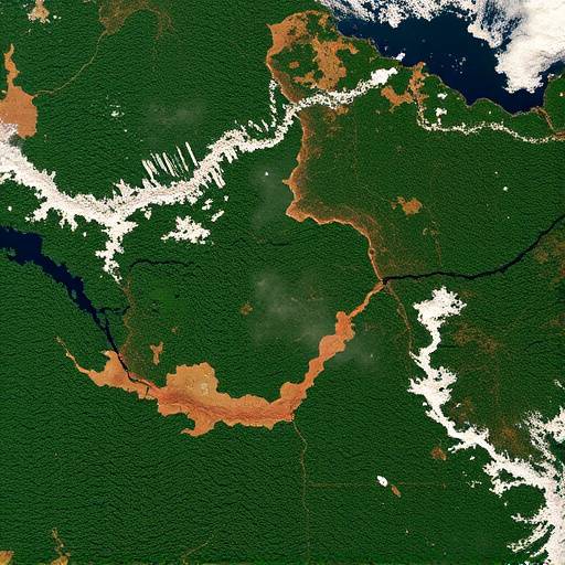 Satellite image of deforestation in a tropical rainforest