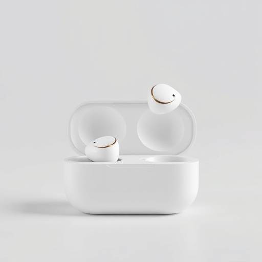 Sleek, minimalist wireless earbuds with a charging case.