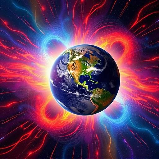 Visual representation of the Earth's magnetic field and its interaction with solar winds